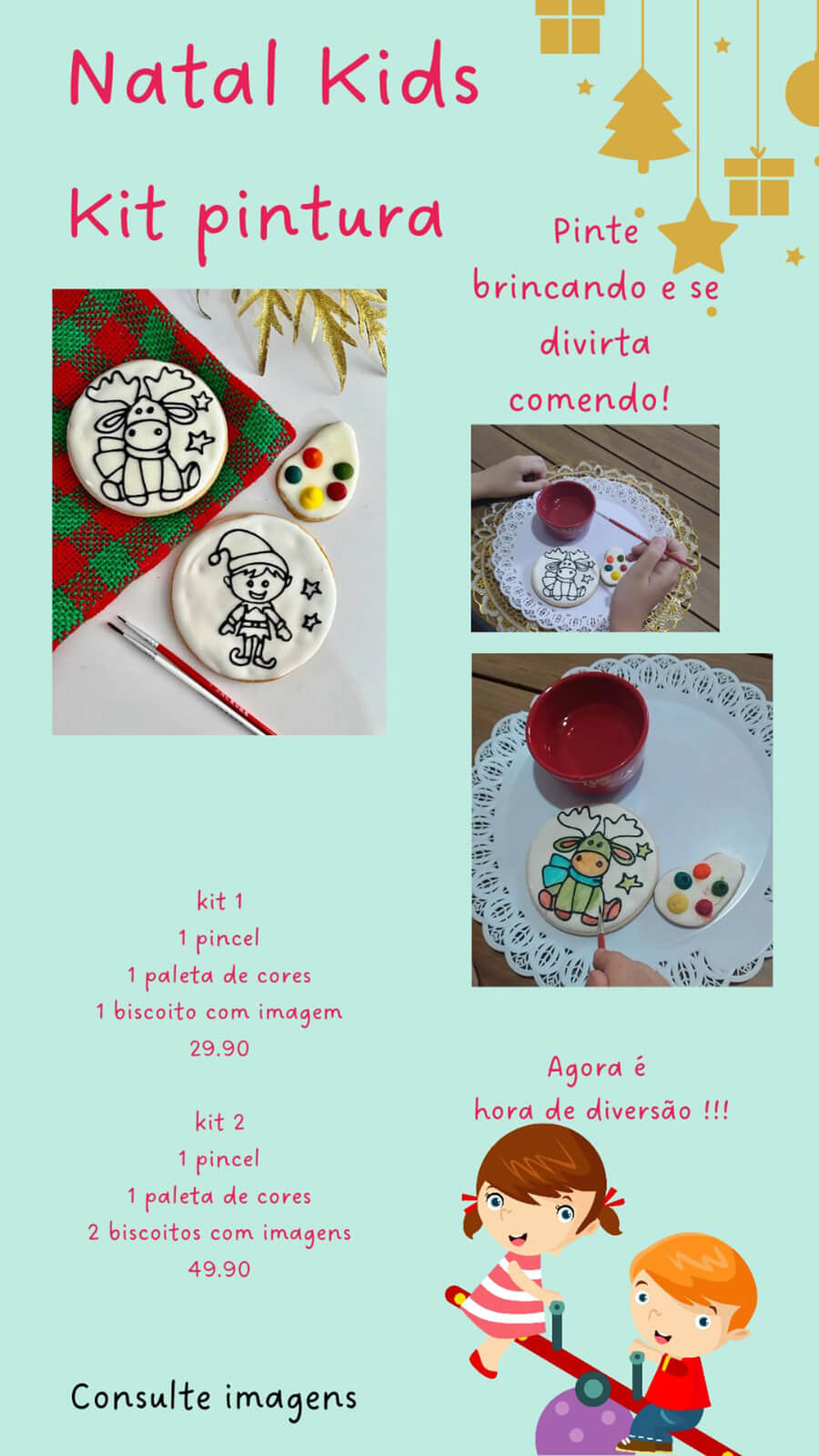 Biscoitos decorados de Natal Kit Pintura